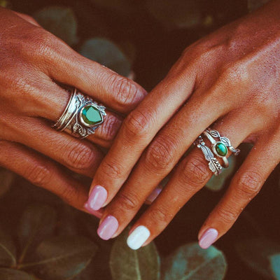 Leaves Onyx Fidget Ring - Boho Magic