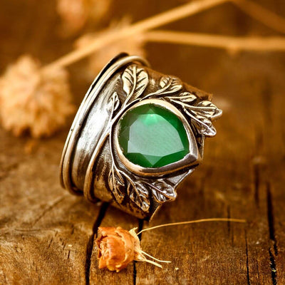 Leaves Onyx Fidget Ring - Boho Magic