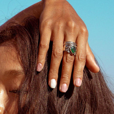 Leaves Onyx Fidget Ring - Boho Magic