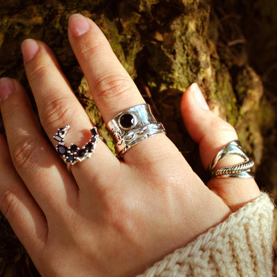 Bats Trees and Onyx Fidget Ring - Boho Magic