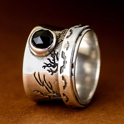 Bats Trees and Onyx Fidget Ring - Boho Magic