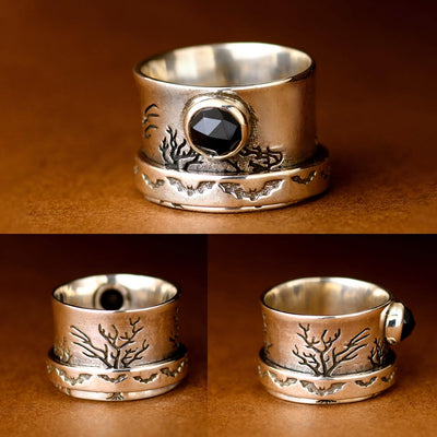 Bats Trees and Onyx Fidget Ring - Boho Magic
