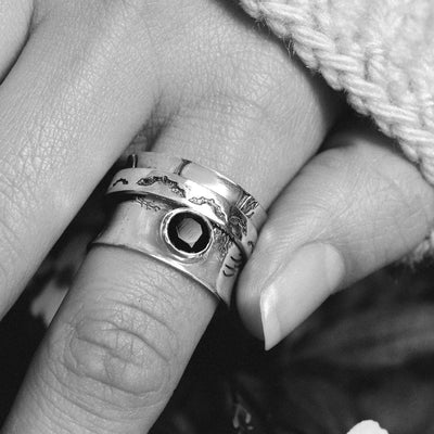 Bats Trees and Onyx Fidget Ring - Boho Magic