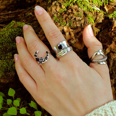 Bats Trees and Onyx Fidget Ring - Boho Magic