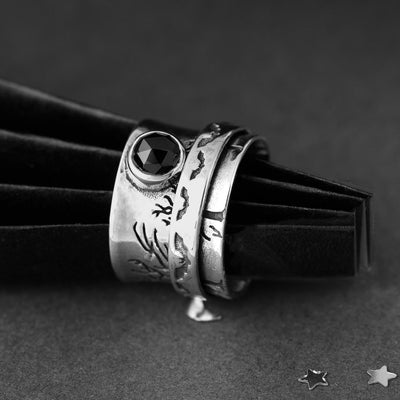 Bats Trees and Onyx Fidget Ring - Boho Magic