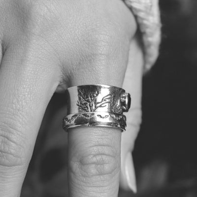 Bats Trees and Onyx Fidget Ring - Boho Magic