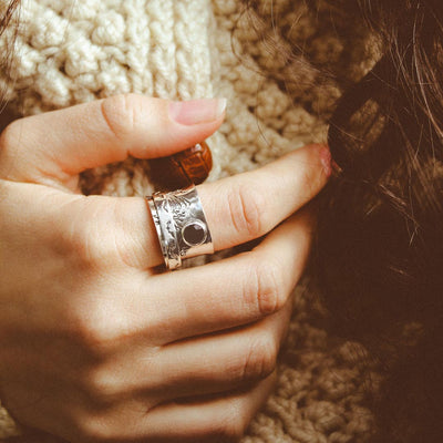 Bats Trees and Onyx Fidget Ring - Boho Magic