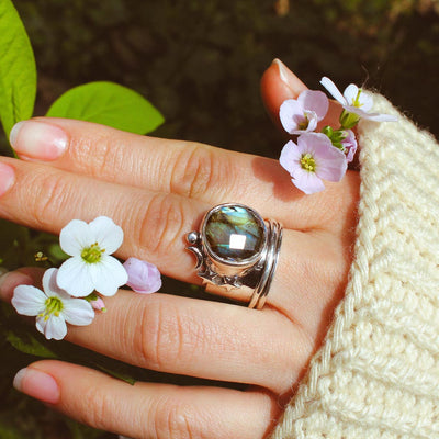 Labradorite Stars and Moon Fidget Ring - Boho Magic