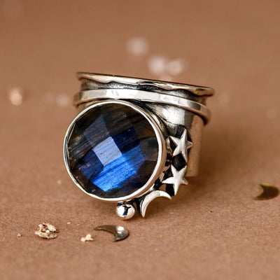 Labradorite Stars and Moon Fidget Ring - Boho Magic