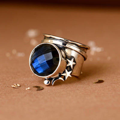 Labradorite Stars and Moon Fidget Ring - Boho Magic