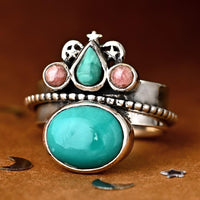 Turquoise and Rhodochrosite Celestial Fidget Ring - Boho Magic