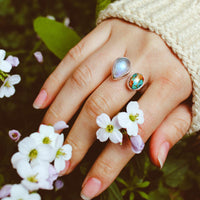 Oyster Copper Turquoise and Moonstone Ring - Boho Magic