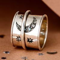 Aquamarine Stars and Moon Fidget Ring - Boho Magic