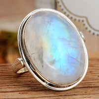 Sterling Silver Rainbow Moonstone Ring - Boho Magic