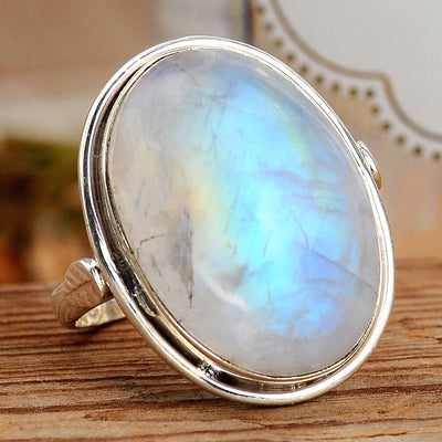 Sterling Silver Rainbow Moonstone Ring - Boho Magic