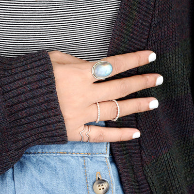 Sterling Silver Rainbow Moonstone Ring - Boho Magic