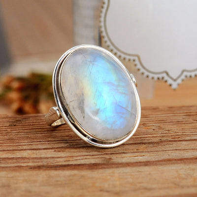 Sterling Silver Rainbow Moonstone Ring - Boho Magic