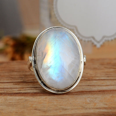 Sterling Silver Rainbow Moonstone Ring - Boho Magic