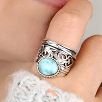 Sterling Silver Meditation Larimar Ring - Boho Magic