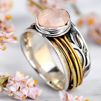 Rose-Quartz Spinner Ring Inspired by Nature Sterling Silver - Boho Magic