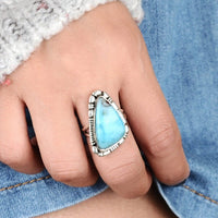 Large Larimar Sterling Silver Ring - Boho Magic