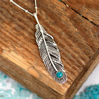 Boho Feather Turquoise Necklace Sterling Silver - Boho Magic