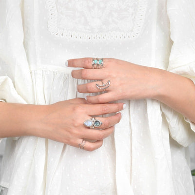 Celestial Moonstone and Labradorite Silver Ring - Boho Magic