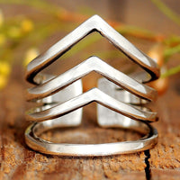 Triple Chevron Sterling Silver Ring for Women - Boho Magic