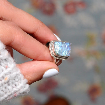 Sterling Silver Raw Moonstone Ring - Boho Magic