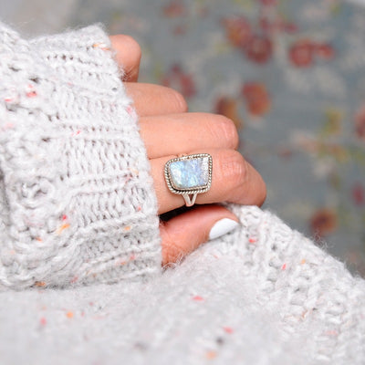 Sterling Silver Raw Moonstone Ring - Boho Magic