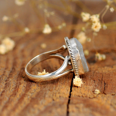 Sterling Silver Raw Moonstone Ring - Boho Magic
