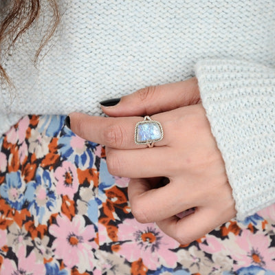 Sterling Silver Raw Moonstone Ring - Boho Magic