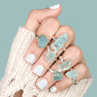 Sterling Silver Natural Raw Aquamarine Ring - Boho Magic