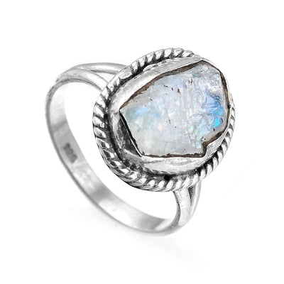 Sterling Silver Raw Moonstone Ring - Boho Magic