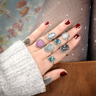 Sterling Silver Raw Moonstone Ring - Boho Magic