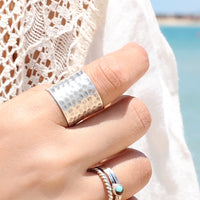 Hammered Sterling Silver Wide Band Ring - Boho Magic