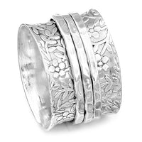 Sterling Silver Flowers Meditation Ring - Boho Magic