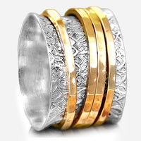 Textured Silver & Gold Brass Spinner Ring - Boho Magic