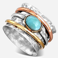 Sterling Silver Two Tone Spinner Larimar Ring - Boho Magic