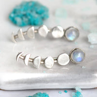 Moon Phase Moonstone Climber Earrings Sterling Silver - Boho Magic