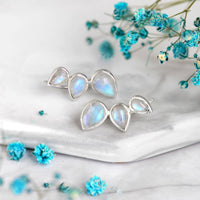 Teardrop Moonstone Ear Climber Earrings Sterling Silver - Boho Magic