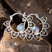 Boho Hoop Moonstone Earrings Sterling Silver - Boho Magic