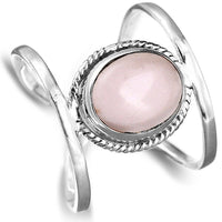Big Rose Quartz Sterling Silver Ring - Boho Magic