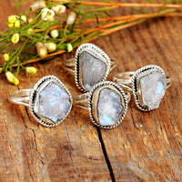 Sterling Silver Raw Moonstone Ring - Boho Magic