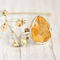 Raw Stone Citrine Ring Sterling Silver - Boho Magic