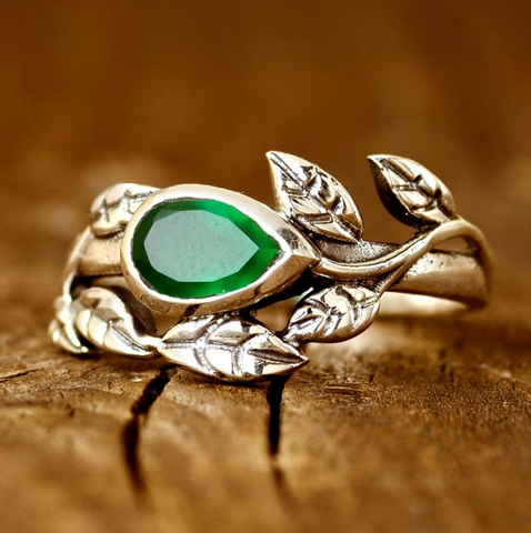 genuine authentic green onyx gemstone set in a sterling silver ring for women and green onyx attracts prosperity available at boho magic