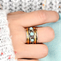 Three Stone Larimar Spinner Ring Sterling Silver - Boho Magic
