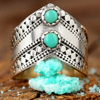 Chevron Boho Ring with Green Turquoise Sterling Silver - Boho Magic
