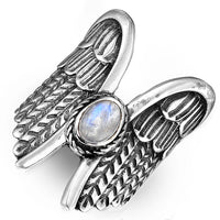 Angel Wings Moonstone Silver Ring - Boho Magic