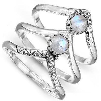 Triple Chevron Boho Ring with Moonstone Sterling Silver - Boho Magic